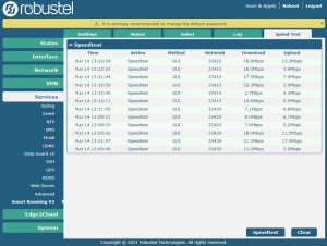 “Figure 1 – Speedtest view of Smart Roaming v2 menu”