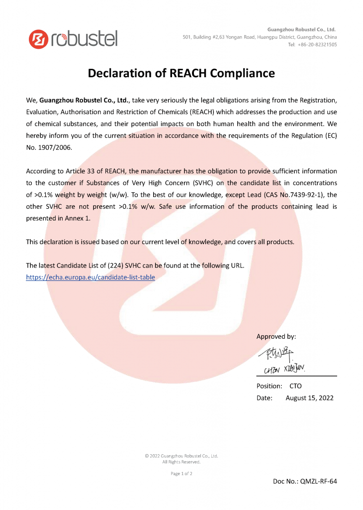 QMZL-RF-64_Robustel EU REACH declaration_A1